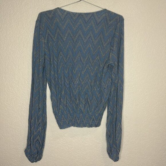 NWT Ramy Brook Chevron Dakota Twist-Front Crop Top Ocean Blue Medium - Picture 6 of 14